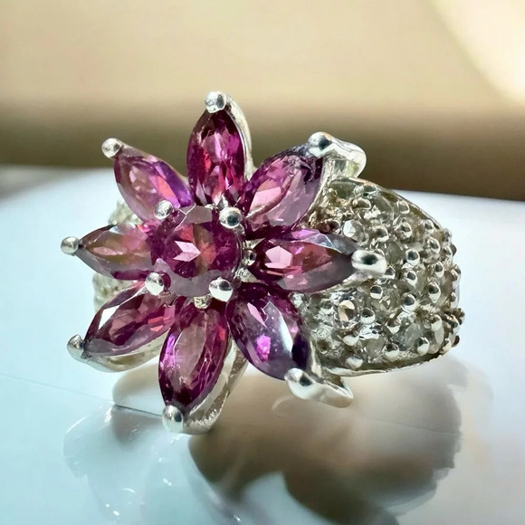 💜🩷Vibrant Rubellite Tourmaline & White Topaz Sterling Silver Ring (6) - Picture 6 of 9
